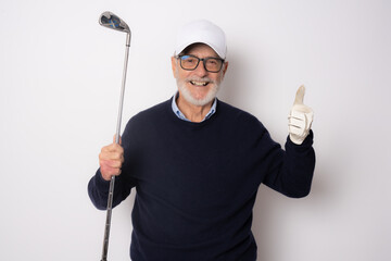 Male golfer showing thumb up isolated on a white background