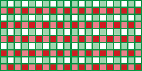 Christmas background with red and green on white colour, block pattern. Vector illustration.