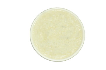 boiled rice in bowl on white background