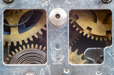 Obraz na płótnie Canvas Mechanical watches mechanism very close up, blurred background for design