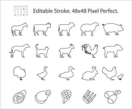 Farm animals vector silhouettes. Easily Editable Vector. EPS 10.