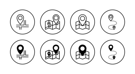 Fototapeta premium Maps and pin icons set. location sign and symbol. geo locate, pointer icon.