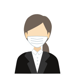 スーツを着てマスクをした女性
