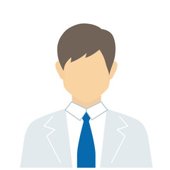 正面を向いた白衣の男性（顔なし）