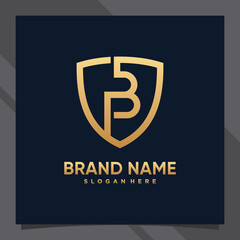 Creative monogram initial letter b with shield concept and golden style color