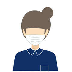 紺色の服をしてマスクをした女性