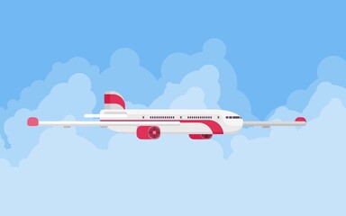 large modern airplane in the sky illustration flat