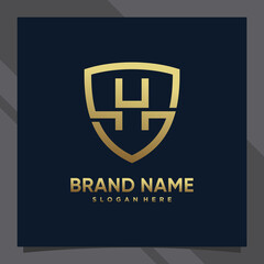 Creative monogram initial letter h with shield concept and golden style color