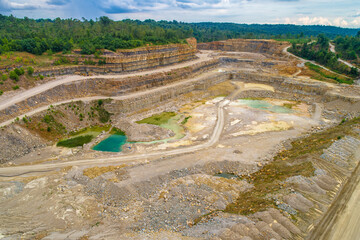 Massive Aggregate Quarry Aerial Ohio River Valley - Mining Equipment - Landscape