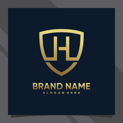 Creative monogram initial letter h with shield concept and golden style color
