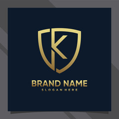 Creative monogram initial letter k with shield concept and golden style color