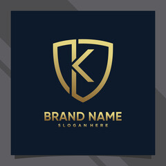 Creative monogram initial letter k with shield concept and golden style color
