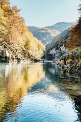 Fototapeta na wymiar Tara River spectacular autumn landscape in Montenegro