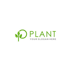 Flat letter mark initial P PLANT leaf logo design