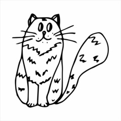 Funny cat hand drawn in doodle style, black and white