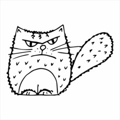 Funny cat hand drawn in doodle style, black and white