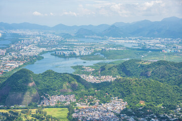 Fototapeta na wymiar Panoramic view of Barrra da Tijuca and Recreio dos Bandeirantes neighborhoods from Pedra Bonita - Rio de Janeiro, Brazil