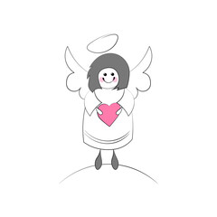 Angel with heart. Valentine's day vector illustration. 