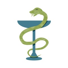 Vector illustration of green serpent. Medical sign