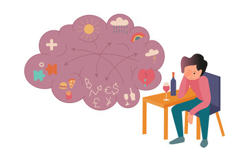 Person with bottle of wine in depression thinking about his problem