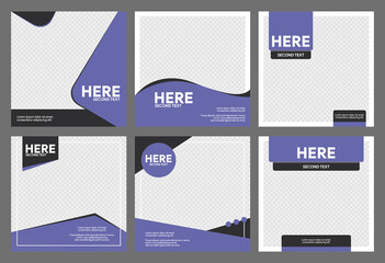 Dark Gray and Lilac color minimal square social media post on transparent background.