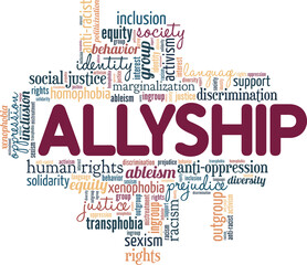 Fototapeta premium Allyship conceptual vector illustration word cloud isolated on white background. Word of the year 2021.