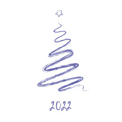 Abstract Christmas tree drawing. Very peri, color 2022	