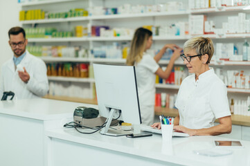Senior female pharmacist working in a pharmacy