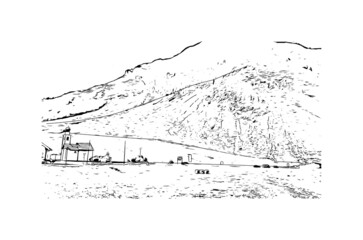 Obraz premium Building view with landmark of Livigno is the town in Italy. Hand drawn sketch illustration in vector.
