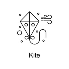 Kite vector outline icon for web design isolated on white background