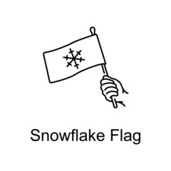 Snowflake flag vector outline icon for web design isolated on white background