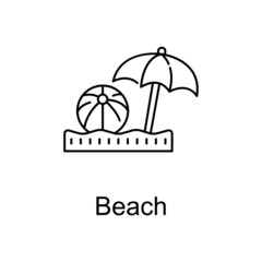 Beach vector outline icon for web design isolated on white background