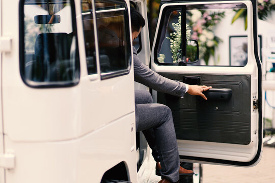 Preparations For The Wedding Groom Getting Out Of The Car