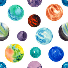 Watercolor Blue and Red Planets