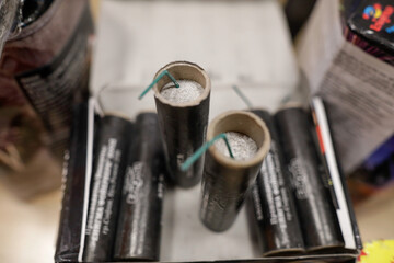 Shallow depth of field (selective focus) details with dangerous firecrackers used usually during...