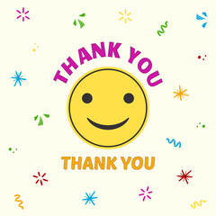 Trendy retro smile sticker with text Thank you. Hipster smile emoji sign. Vector illustration on colorful background