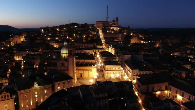 Aerial view of Caltagirone by night, Sicily