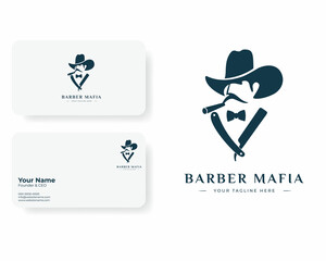 Gentleman Barbershop Logo with Silhouette of Tuxedo Mafia