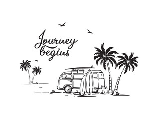 tourist bus, palm trees, coconuts, beach, sea, romantic trip, honeymoon, vacation, rest, relaxation