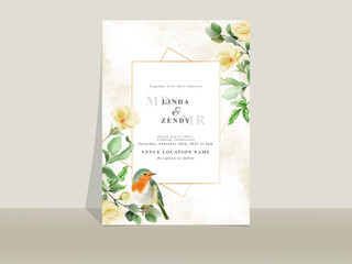 Wedding invitation card template yellow flowers theme