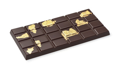 Chocolate bar with pieces of edible gold leaf