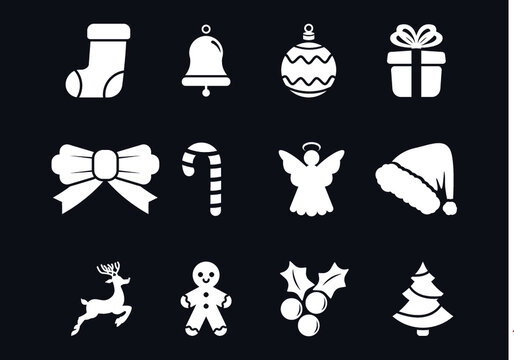 Paquete de iconos navideños vectoriales navidad, siluetas de dibujos fiesta navideña