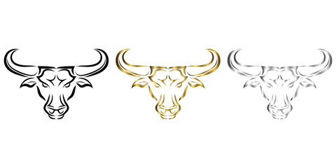 Line Vector Illustration front view of Bull. It is signs of the taurus zodiac. - obrazy, fototapety, plakaty