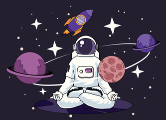 Naklejka premium Astronaut sitting in lotus position