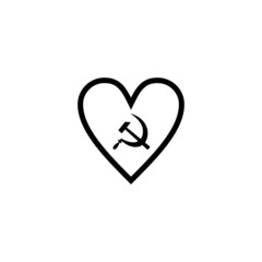 Communism and socialism symbol with love or heart vector illustration isolated on white background. A symbol of love. Valentines day with the sign of hammer and sickle.