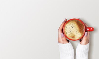 person hands touching cup of coffee on the desk
