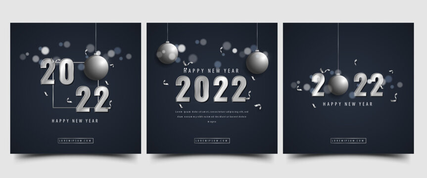 New year social media post template design collection. Editable modern banner with place for the photo. Usable for social media post, card, banner, cover, background, and web.