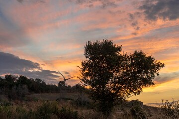 Fototapeta na wymiar Beautiful multicolor sunset over countryside landscape