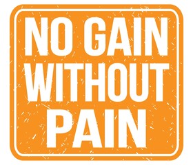 NO GAIN WITHOUT PAIN, text written on orange stamp sign