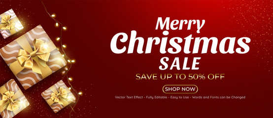 Obraz na płótnie Canvas Merry christmas sale banner with realistic multiple gift on red background